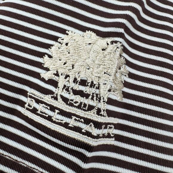 Straight Down Polo Shirt Mens Large Brown Stripe BELFAIR GOLF Logo Short Sleeve - Picture 4 of 8